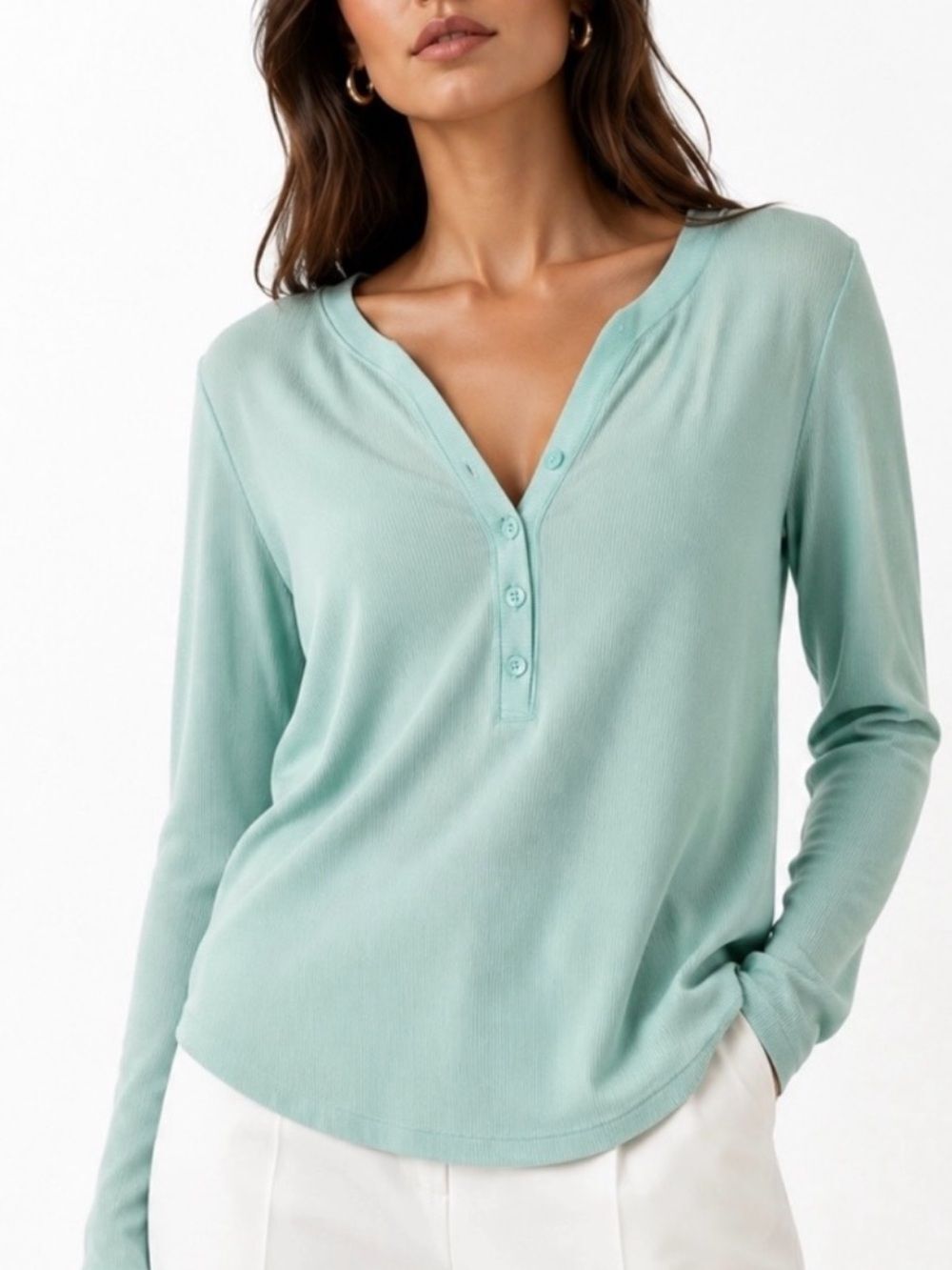 ATHLETA Women’s Mint Long-Sleeve Henley Top Size Medium